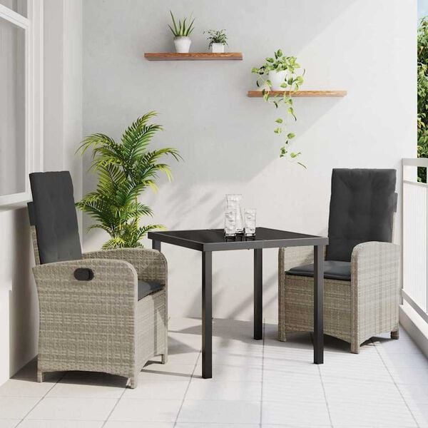 vidaXL Conjunto de Comedor de Jard&iacute;n 3 pcs Gris Claro rat&aacute;n sint&eacute;tico