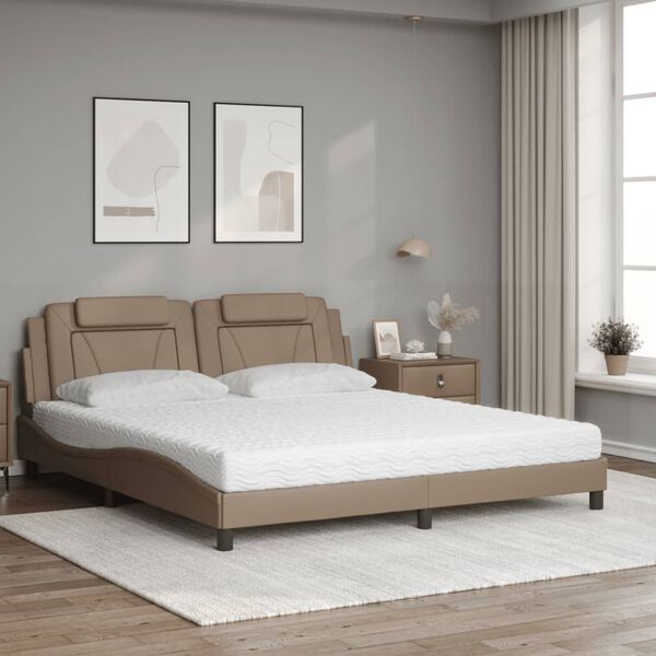 vidaXL Cama Viana con colch&oacute;n cuero sint&eacute;tico capuchino 180x200 cm