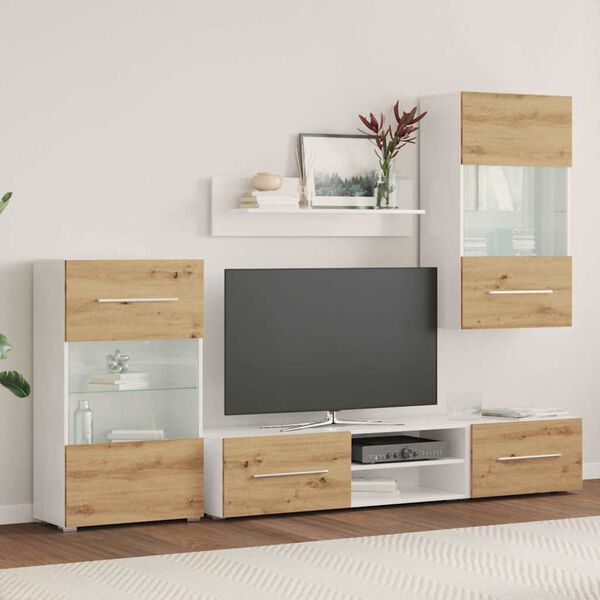 vidaXL Muebles de TV 5 piezas con iluminaci&oacute;n LED roble artesanal