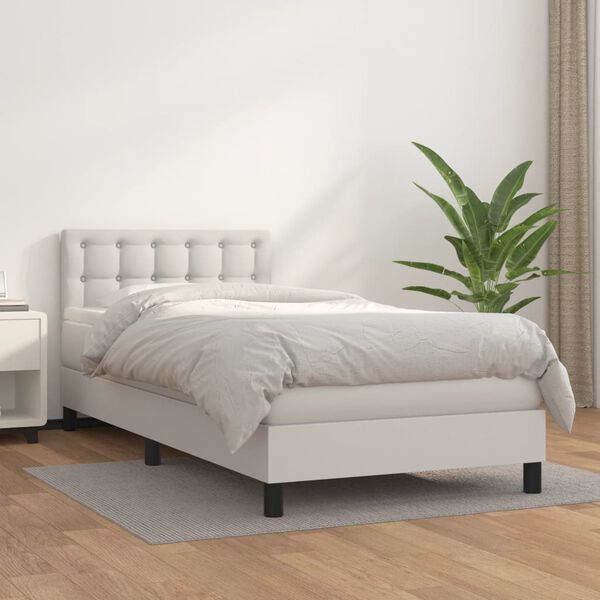 vidaXL Cama box spring con colch&oacute;n cuero sint&eacute;tico blanco 90x190 cm
