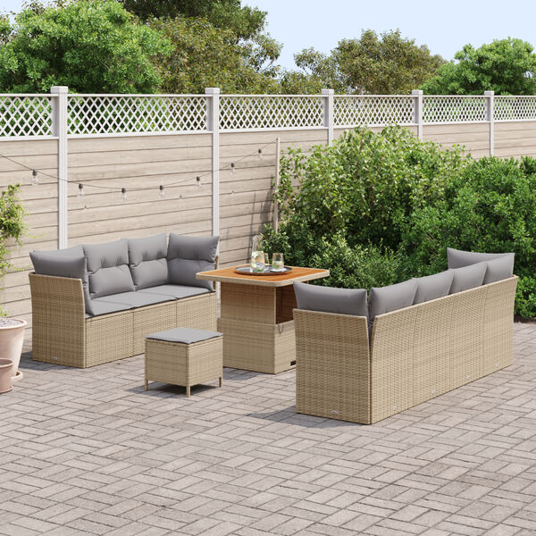 vidaXL Conjunto de sof&aacute; de jard&iacute;n con coj&iacute;n 10 pcs beige y gris claro