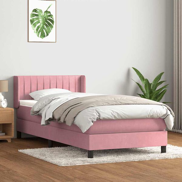 vidaXL Cama box spring con colch&oacute;n terciopelo rosa 80x220 cm