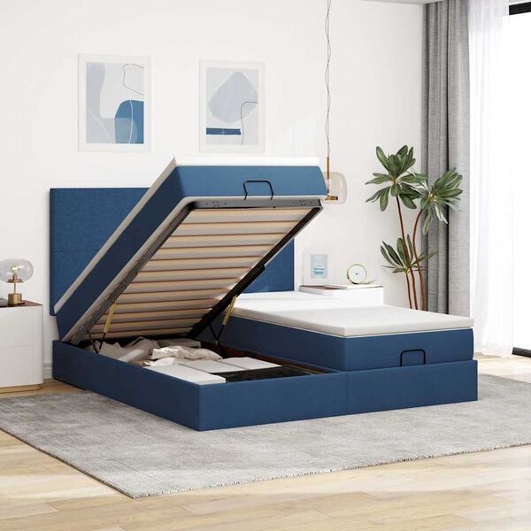 vidaXL Estructura de cama otomana con colchones tela azul 160x200 cm