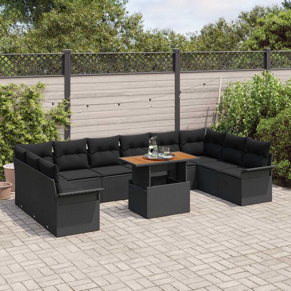 vidaXL Conjunto de sof&aacute; de jard&iacute;n 11 pcs Negro Polirat&aacute;n