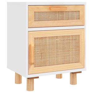 vidaXL Mesita de noche madera maciza pino blanca y rat&aacute;n natural