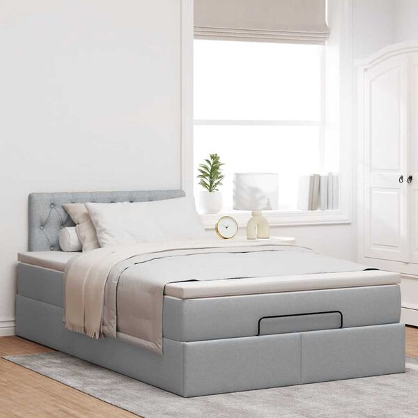 vidaXL Cama otomana con colch&oacute;n gris claro 120x190 cm tela