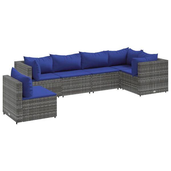 vidaXL Set de muebles de jardín 6 pzas y cojines ratán sintético gris