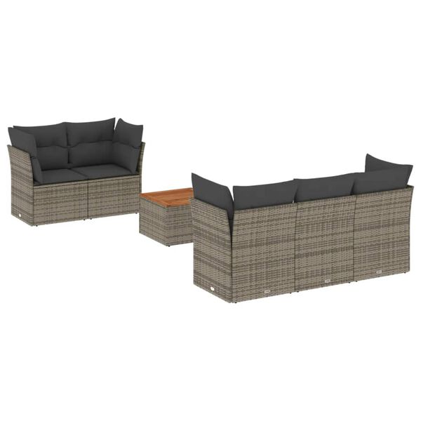 vidaXL Set de muebles de jard&iacute;n 6 pzas y cojines rat&aacute;n sint&eacute;tico gris