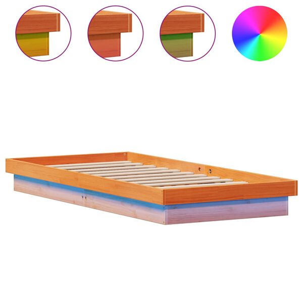 vidaXL Estructura de cama LED madera maciza pino marr&oacute;n cera 100x200cm
