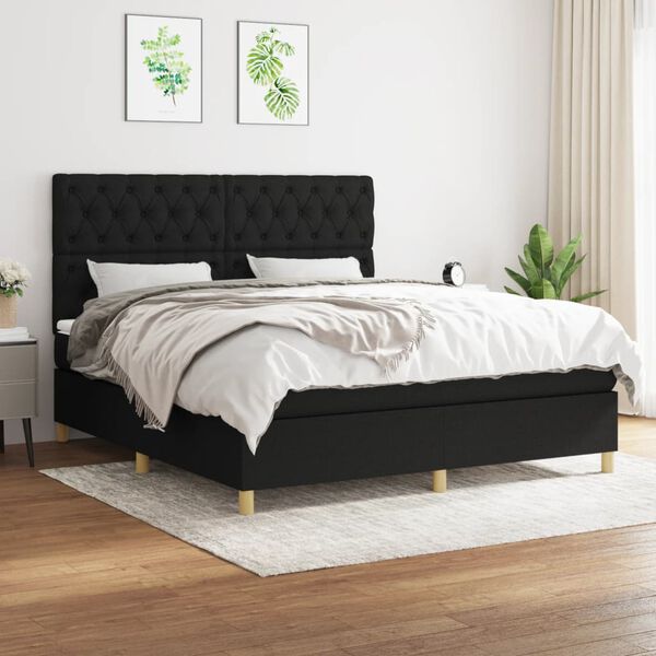 vidaXL Cama box spring con colch&oacute;n tela negro 160x200 cm