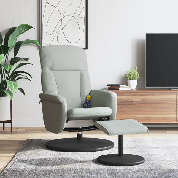 vidaXL Sill&oacute;n reclinable masaje con reposapi&eacute;s terciopelo gris claro