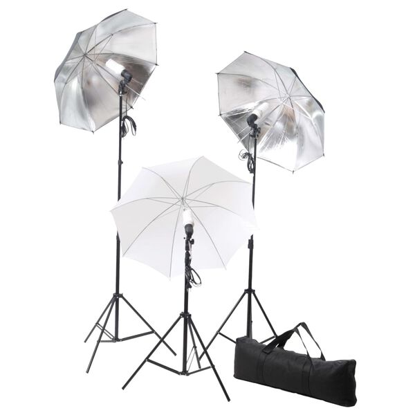 vidaXL Kit estudio fotogr&aacute;fico l&aacute;mparas, sombrillas, fondo y reflector