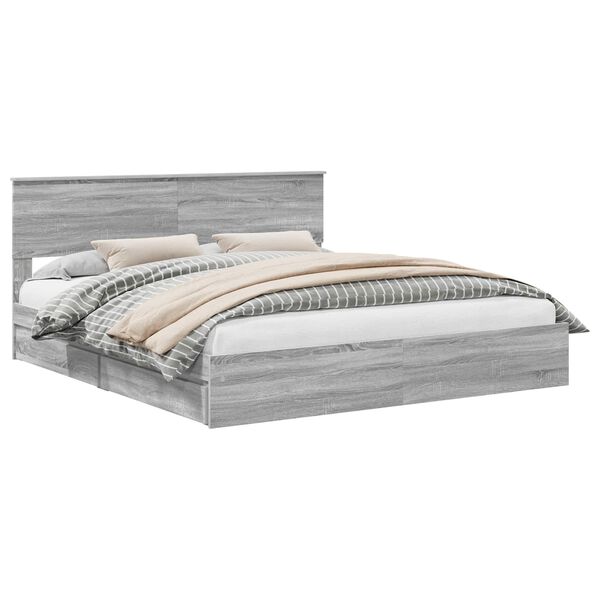vidaXL Cama con almacenamiento con cabecera Gris Sonoma 180 x 200 cm