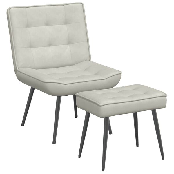 vidaXL Sill&oacute;n de relax con taburete terciopelo crema