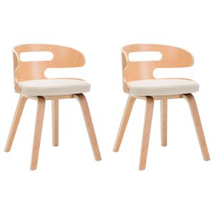 vidaXL Sillas de comedor 2 uds madera curvada y cuero sint&eacute;tico crema