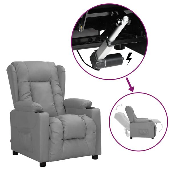 vidaXL Sillón elevable cuero sintético gris