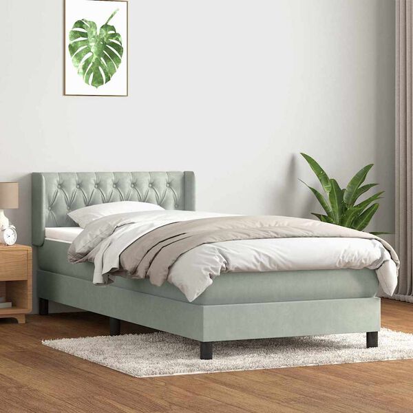 vidaXL Cama box spring con colch&oacute;n terciopelo gris claro 90x220 cm