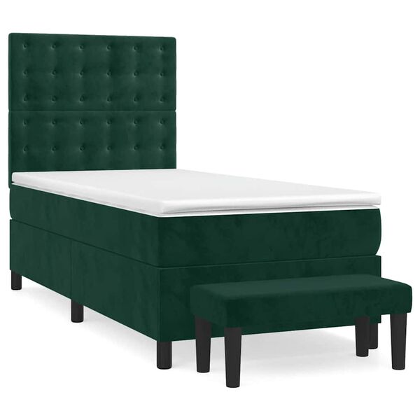 vidaXL Cama box spring con colch&oacute;n terciopelo verde oscuro 90x200 cm