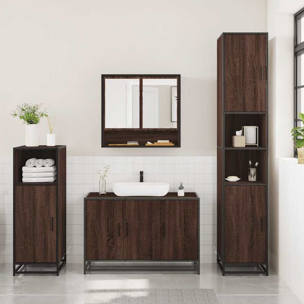 vidaXL Set de muebles ba&ntilde;o 3 pzas madera contrachapada roble marr&oacute;n
