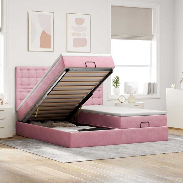 vidaXL Estructura de cama otomana colchones terciopelo rosa 160x200cm