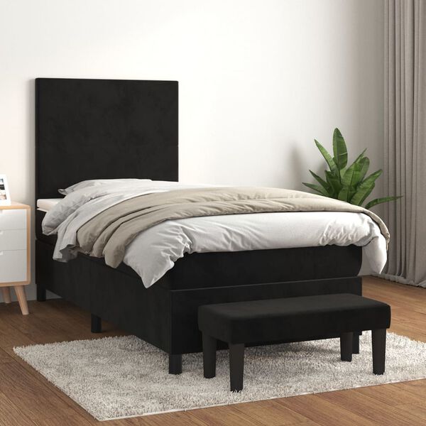 vidaXL Cama box spring con colch&oacute;n cuero sint&eacute;tico negro 90x190 cm