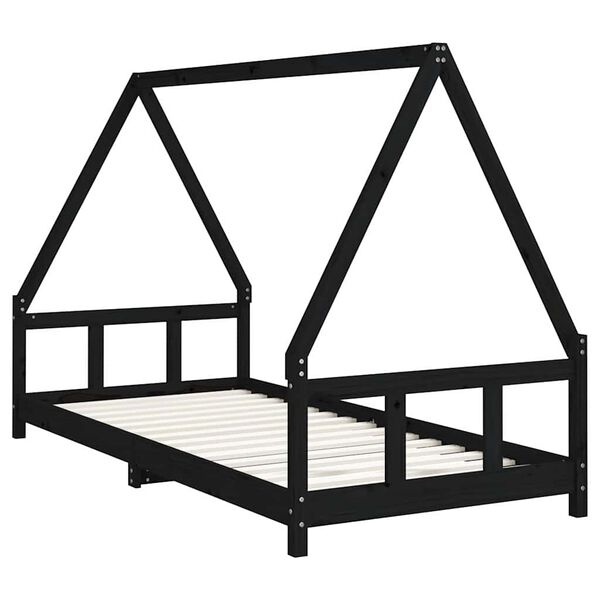 vidaXL Estructura de cama para ni&ntilde;os madera de pino negro 90x200 cm