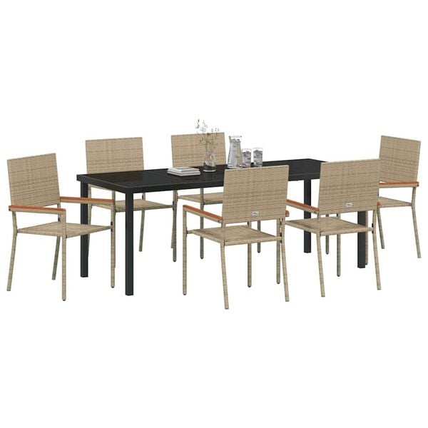 vidaXL Conjunto de Comedor de Jard&iacute;n 7 pcs Beige rat&aacute;n sint&eacute;tico