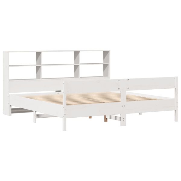 vidaXL Cama con estanter&iacute;a sin colch&oacute;n madera maciza blanca 180x200 cm