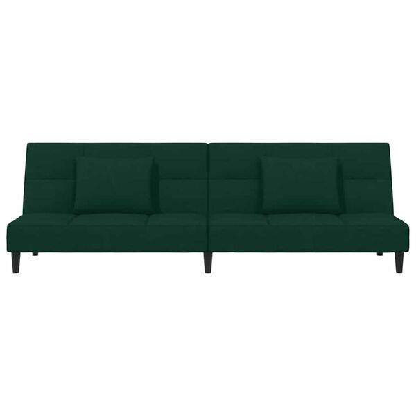 vidaXL Sof&aacute; cama de 2 plazas con dos almohadas terciopelo verde oscuro