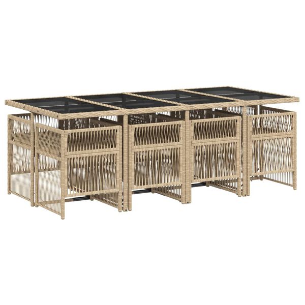 vidaXL Set comedor de jard&iacute;n 9 pzas con cojines rat&aacute;n sint&eacute;tico beige