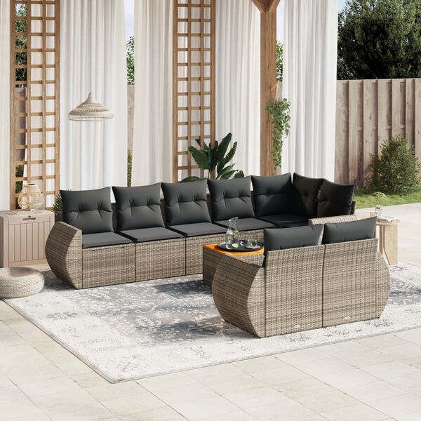 vidaXL Set de muebles de jardín 9 pzas y cojines ratán sintético gris