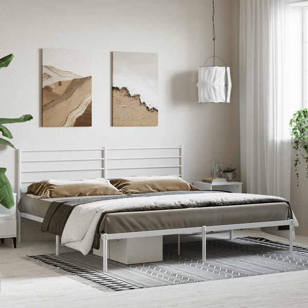 vidaXL Estructura cama sin colch&oacute;n con cabecero metal blanco 180x200cm