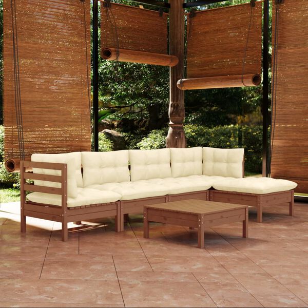 vidaXL Muebles de jard&iacute;n 6 pzas y cojines madera de pino marr&oacute;n miel