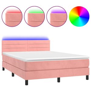 vidaXL Cama box spring colch&oacute;n y LED terciopelo rosa 140x200 cm