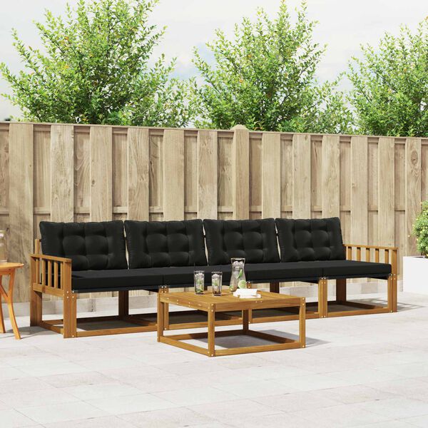 vidaXL Conjunto de sof&aacute;s de exterior con coj&iacute;n 5 pcs Natural y negro