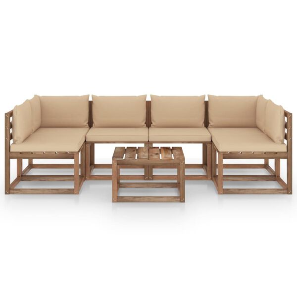 vidaXL Muebles de jard&iacute;n de palets 7 pzs con cojines madera impregnada