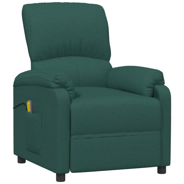 vidaXL Sill&oacute;n de masaje de tela verde oscuro