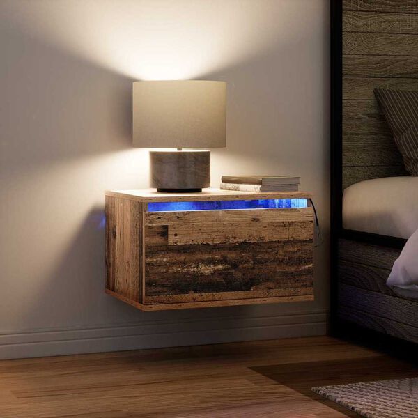 vidaXL Mesita de noche de pared con caj&oacute;n Madera vieja 50 x 36 x 30 cm