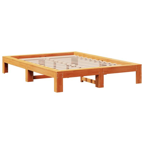 vidaXL Cama sin colch&oacute;n madera maciza de pino marr&oacute;n cera 140x190 cm