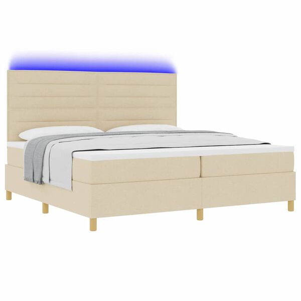 vidaXL Cama Box Spring LED con colch&oacute;n Crema 200 x 200 cm tela