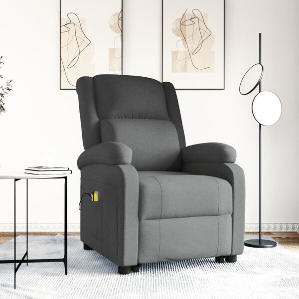 vidaXL Sill&oacute;n de masaje elevable tela gris oscuro