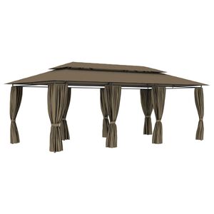 vidaXL Cenador con cortinas gris taupe 180g/m&sup2; 600x298x270 cm