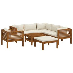 vidaXL Muebles de jard&iacute;n 8 pzas cojines crema madera maciza de acacia