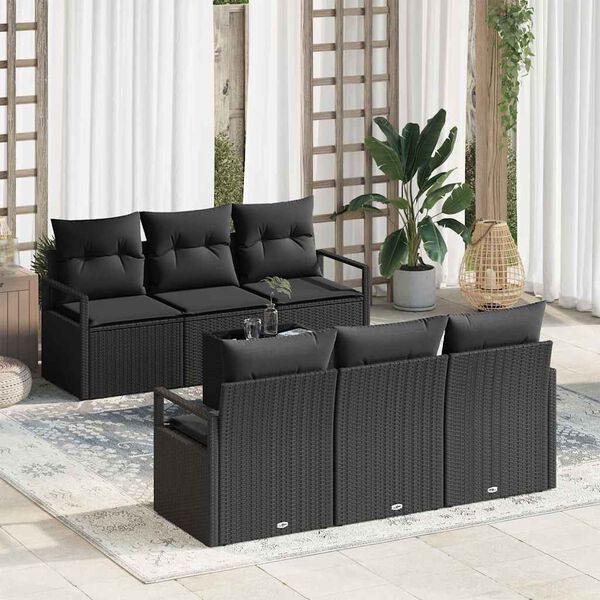 vidaXL Conjunto de sof&aacute; de jard&iacute;n 7 pcs Negro rat&aacute;n sint&eacute;tico