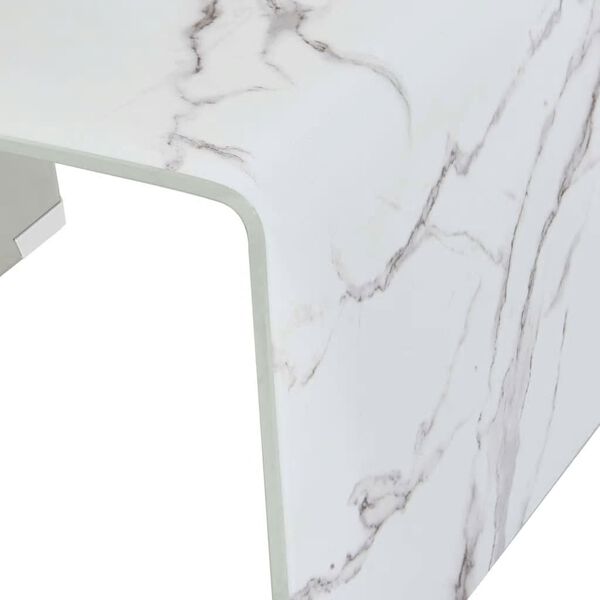 vidaXL Mesa de centro de vidrio templado blanco m&aacute;rmol 50x50x45 cm