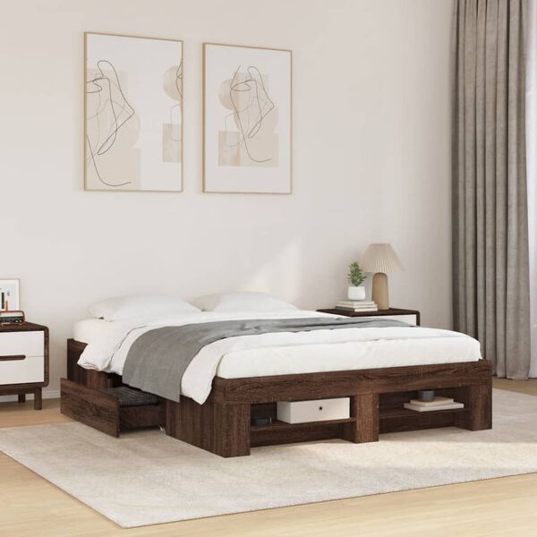 vidaXL Estructura de cama sin colch&oacute;n madera marr&oacute;n roble 140x190 cm