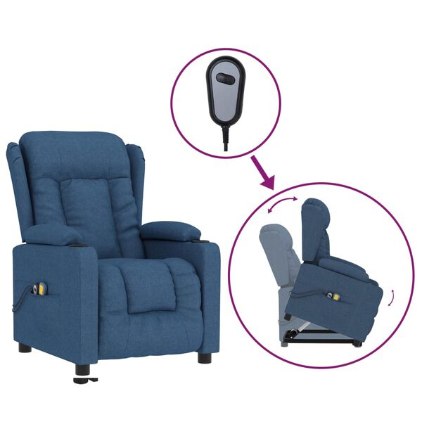 vidaXL Sill&oacute;n de masaje elevable de tela azul