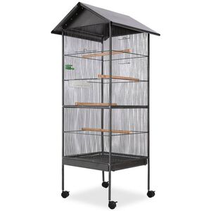 vidaXL Jaula para p&aacute;jaros con techo de acero negro 66x66x155 cm