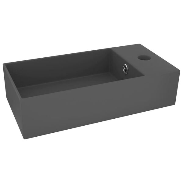vidaXL Lavabo con rebosadero cerámica gris oscuro