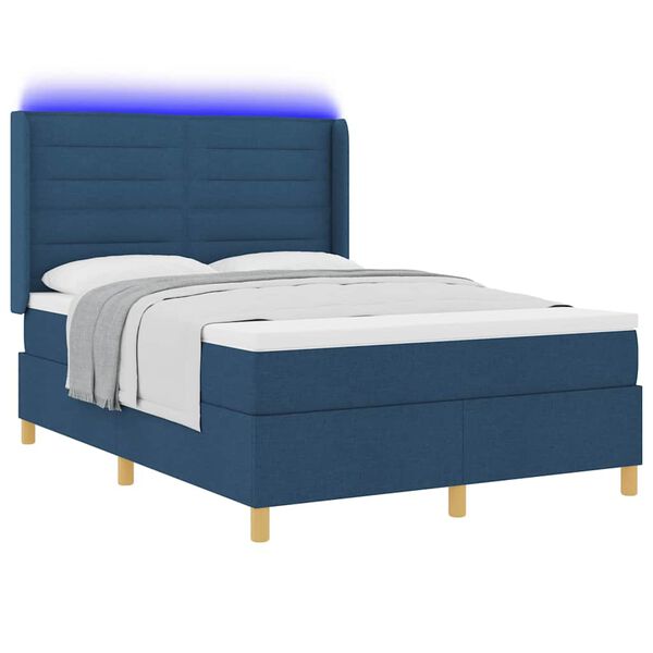 vidaXL Cama tipo Box Spring con colch&oacute;n con LED Azul 140 x 200 cm tela